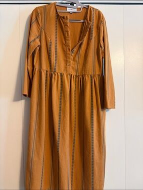 Piper & Scoot Mustard Stripe Long Sleeve Midi Dress small